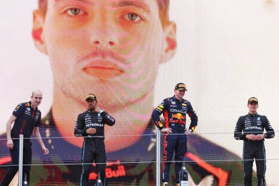 The podium (L to R): Lewis Hamilton (GBR) Mercedes AMG F1, second; Max Verstappen (NLD) Red Bull Racing, race winner; George Russell (GBR) Mercedes AMG F1, third.
04.06.2023. Formula 1 World Championship, Rd 8, Spanish Grand Prix, Barcelona, Spain, Race Day.
- www.xpbimages.com, EMail: requests@xpbimages.com © Copyright: Bearne / XPB Images