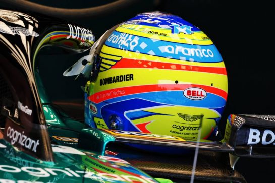 The helmet of Fernando Alonso (ESP) Aston Martin F1 Team.
16.06.2023. Formula 1 World Championship, Rd 9, Canadian Grand Prix, Montreal, Canada, Practice Day.
- www.xpbimages.com, EMail: requests@xpbimages.com © Copyright: Batchelor / XPB Images