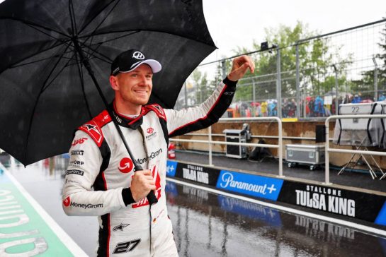 Nico Hulkenberg (GER) Haas F1 Team celebrates his second position in qualifying.
17.06.2023. Formula 1 World Championship, Rd 9, Canadian Grand Prix, Montreal, Canada, Qualifying Day.
- www.xpbimages.com, EMail: requests@xpbimages.com © Copyright: Batchelor / XPB Images