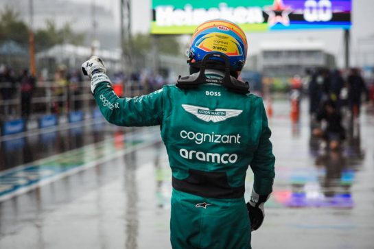 Fernando Alonso (ESP) Aston Martin F1 Team celebrates his third position in qualifying.
17.06.2023. Formula 1 World Championship, Rd 9, Canadian Grand Prix, Montreal, Canada, Qualifying Day.
- www.xpbimages.com, EMail: requests@xpbimages.com © Copyright: Bearne / XPB Images