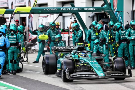 Fernando Alonso (ESP) Aston Martin F1 Team AMR23 makes a pit stop.
18.06.2023. Formula 1 World Championship, Rd 9, Canadian Grand Prix, Montreal, Canada, Race Day.
- www.xpbimages.com, EMail: requests@xpbimages.com © Copyright: Batchelor / XPB Images