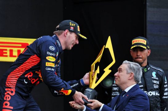 Race winner Max Verstappen (NLD) Red Bull Racing celebrates on the podium.
18.06.2023. Formula 1 World Championship, Rd 9, Canadian Grand Prix, Montreal, Canada, Race Day.
- www.xpbimages.com, EMail: requests@xpbimages.com © Copyright: Bearne / XPB Images