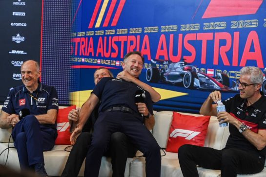 (L to R): Franz Tost (AUT) AlphaTauri Team Principal; Guenther Steiner (ITA) Haas F1 Team Prinicipal; Christian Horner (GBR) Red Bull Racing Team Principal; and Alessandro Alunni Bravi (ITA) Alfa Romeo F1 Team Managing Director and Team Representative, in the FIA Press Conference.
30.06.2023. Formula 1 World Championship, Rd 10, Austrian Grand Prix, Spielberg, Austria, Qualifying Day.
- www.xpbimages.com, EMail: requests@xpbimages.com © Copyright: XPB Images