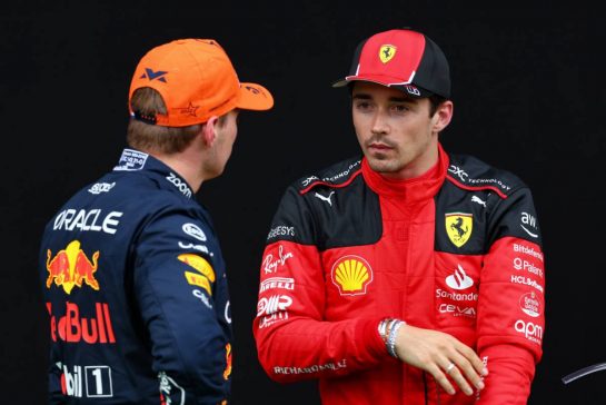 (L to R): Max Verstappen (NLD) Red Bull Racing and Charles Leclerc (MON) Ferrari in qualifying parc ferme.
30.06.2023. Formula 1 World Championship, Rd 10, Austrian Grand Prix, Spielberg, Austria, Qualifying Day.
- www.xpbimages.com, EMail: requests@xpbimages.com © Copyright: Batchelor / XPB Images