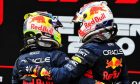 (L to R): Third placed Sergio Perez (MEX) Red Bull Racing celebrates with race winner and team mate Max Verstappen (NLD) Red Bull Racing. 02.07.2023. Formula 1 World Championship, Rd 10, Austrian Grand Prix, Spielberg, Austria, Race Day. - www.xpbimages.com, EMail: requests@xpbimages.com © Copyright: Moy / XPB Images
