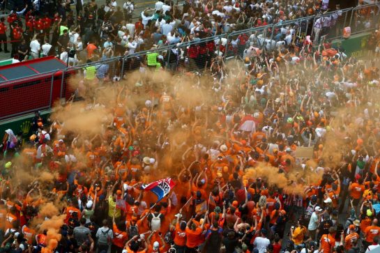 Circuit atmosphere - Max Verstappen (NLD) Red Bull Racing fans at the podium.
02.07.2023. Formula 1 World Championship, Rd 10, Austrian Grand Prix, Spielberg, Austria, Race Day.
- www.xpbimages.com, EMail: requests@xpbimages.com © Copyright: Coates / XPB Images