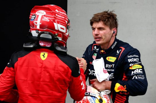 Race winner Max Verstappen (NLD) Red Bull Racing in parc ferme with second placed Charles Leclerc (MON) Ferrari.
02.07.2023. Formula 1 World Championship, Rd 10, Austrian Grand Prix, Spielberg, Austria, Race Day.
- www.xpbimages.com, EMail: requests@xpbimages.com © Copyright: Coates / XPB Images