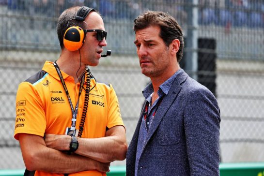 (L to R): Tom Stallard (GBR) McLaren Race Engineer with Mark Webber (AUS) Channel 4 Presenter on the grid.
02.07.2023. Formula 1 World Championship, Rd 10, Austrian Grand Prix, Spielberg, Austria, Race Day.
- www.xpbimages.com, EMail: requests@xpbimages.com © Copyright: Moy / XPB Images