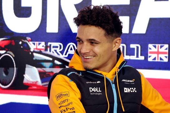Lando Norris (GBR) McLaren in the FIA Press Conference.
06.07.2023. Formula 1 World Championship, Rd 11, British Grand Prix, Silverstone, England, Preparation Day.
- www.xpbimages.com, EMail: requests@xpbimages.com © Copyright: Bearne / XPB Images
