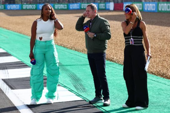 (L to R): Naomi Schiff (RWA) / (BEL) Sky Sports F1 Presenter with Martin Brundle (GBR) Sky Sports Commentator and Natalie Pinkham (GBR) Sky Sports Presenter.
06.07.2023. Formula 1 World Championship, Rd 11, British Grand Prix, Silverstone, England, Preparation Day.
- www.xpbimages.com, EMail: requests@xpbimages.com © Copyright: Coates / XPB Images