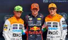 Top three in qualifying parc ferme (L to R): Lando Norris (GBR) McLaren, second; Max Verstappen (NLD) Red Bull Racing, pole position; Oscar Piastri (AUS) McLaren, third. 08.07.2023. Formula 1 World Championship, Rd 11, British Grand Prix, Silverstone, England, Qualifying Day. - www.xpbimages.com, EMail: requests@xpbimages.com © Copyright: Batchelor / XPB Images