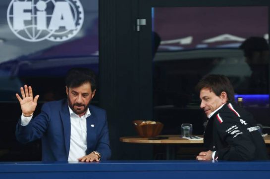 (L to R): Mohammed Bin Sulayem (UAE) FIA President with Toto Wolff (GER) Mercedes AMG F1 Shareholder and Executive Director.
08.07.2023. Formula 1 World Championship, Rd 11, British Grand Prix, Silverstone, England, Qualifying Day.
- www.xpbimages.com, EMail: requests@xpbimages.com © Copyright: Coates / XPB Images