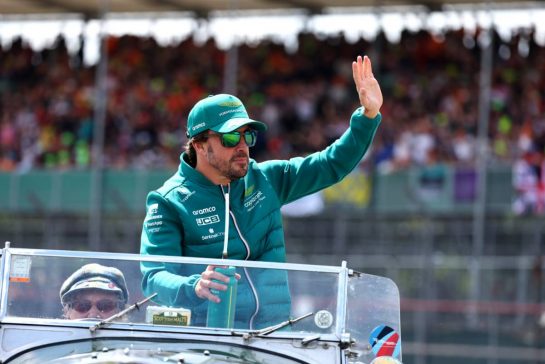 Fernando Alonso (ESP) Aston Martin F1 Team on the drivers' parade.
09.07.2023. Formula 1 World Championship, Rd 11, British Grand Prix, Silverstone, England, Race Day.
- www.xpbimages.com, EMail: requests@xpbimages.com © Copyright: Batchelor / XPB Images
