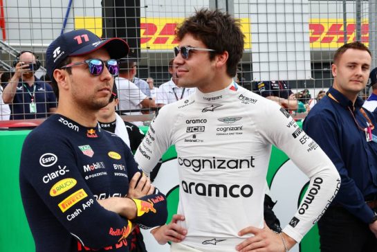 (L to R): Sergio Perez (MEX) Red Bull Racing with Lance Stroll (CDN) Aston Martin F1 Team on the grid.
09.07.2023. Formula 1 World Championship, Rd 11, British Grand Prix, Silverstone, England, Race Day.
- www.xpbimages.com, EMail: requests@xpbimages.com © Copyright: Batchelor / XPB Images
