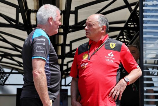 Frederic Vasseur (FRA) Ferrari Team Principal (Right).
20.07.2023. Formula 1 World Championship, Rd 12, Hungarian Grand Prix, Budapest, Hungary, Preparation Day.
- www.xpbimages.com, EMail: requests@xpbimages.com © Copyright: Moy / XPB Images