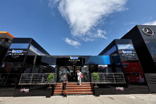 Alpine F1 Team motorhome in the paddock.
20.07.2023. Formula 1 World Championship, Rd 12, Hungarian Grand Prix, Budapest, Hungary, Preparation Day.
- www.xpbimages.com, EMail: requests@xpbimages.com © Copyright: Moy / XPB Images