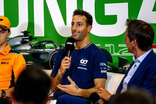 Daniel Ricciardo (AUS) AlphaTauri in the FIA Press Conference.
20.07.2023. Formula 1 World Championship, Rd 12, Hungarian Grand Prix, Budapest, Hungary, Preparation Day.
- www.xpbimages.com, EMail: requests@xpbimages.com © Copyright: XPB Images