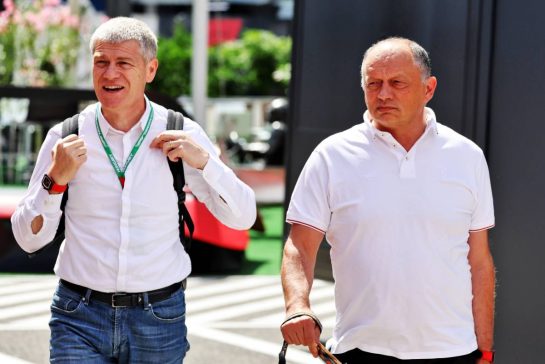 (L to R): Antonello Coletta (ITA) Ferrari Corse Clienti with Frederic Vasseur (FRA) Ferrari Team Principal.
20.07.2023. Formula 1 World Championship, Rd 12, Hungarian Grand Prix, Budapest, Hungary, Preparation Day.
- www.xpbimages.com, EMail: requests@xpbimages.com © Copyright: Moy / XPB Images