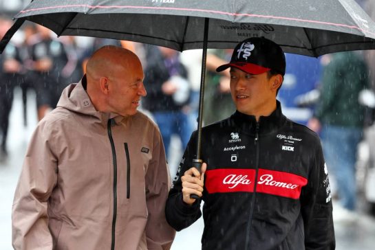(L to R): Mark Arnall (GBR) Personal Trainer with Zhou Guanyu (CHN) Alfa Romeo F1 Team.
27.07.2023. Formula 1 World Championship, Rd 13, Belgian Grand Prix, Spa Francorchamps, Belgium, Preparation Day.
- www.xpbimages.com, EMail: requests@xpbimages.com © Copyright: Coates / XPB Images