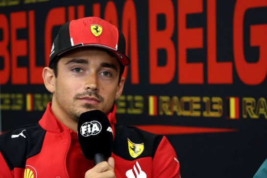 Charles Leclerc (MON) Ferrari in the FIA Press Conference.
27.07.2023. Formula 1 World Championship, Rd 13, Belgian Grand Prix, Spa Francorchamps, Belgium, Preparation Day.
- www.xpbimages.com, EMail: requests@xpbimages.com © Copyright: Rew / XPB Images