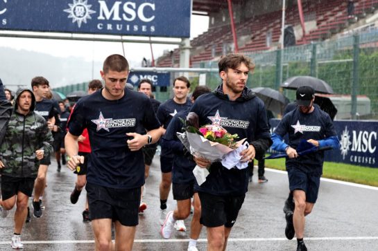 (L to R): Jack Doohan (AUS) Alpine F1 Team Reserve Driver and Pierre Gasly (FRA) Alpine F1 Team - Run for Anthoine Hubert.
27.07.2023. Formula 1 World Championship, Rd 13, Belgian Grand Prix, Spa Francorchamps, Belgium, Preparation Day.
- www.xpbimages.com, EMail: requests@xpbimages.com © Copyright: Moy / XPB Images
