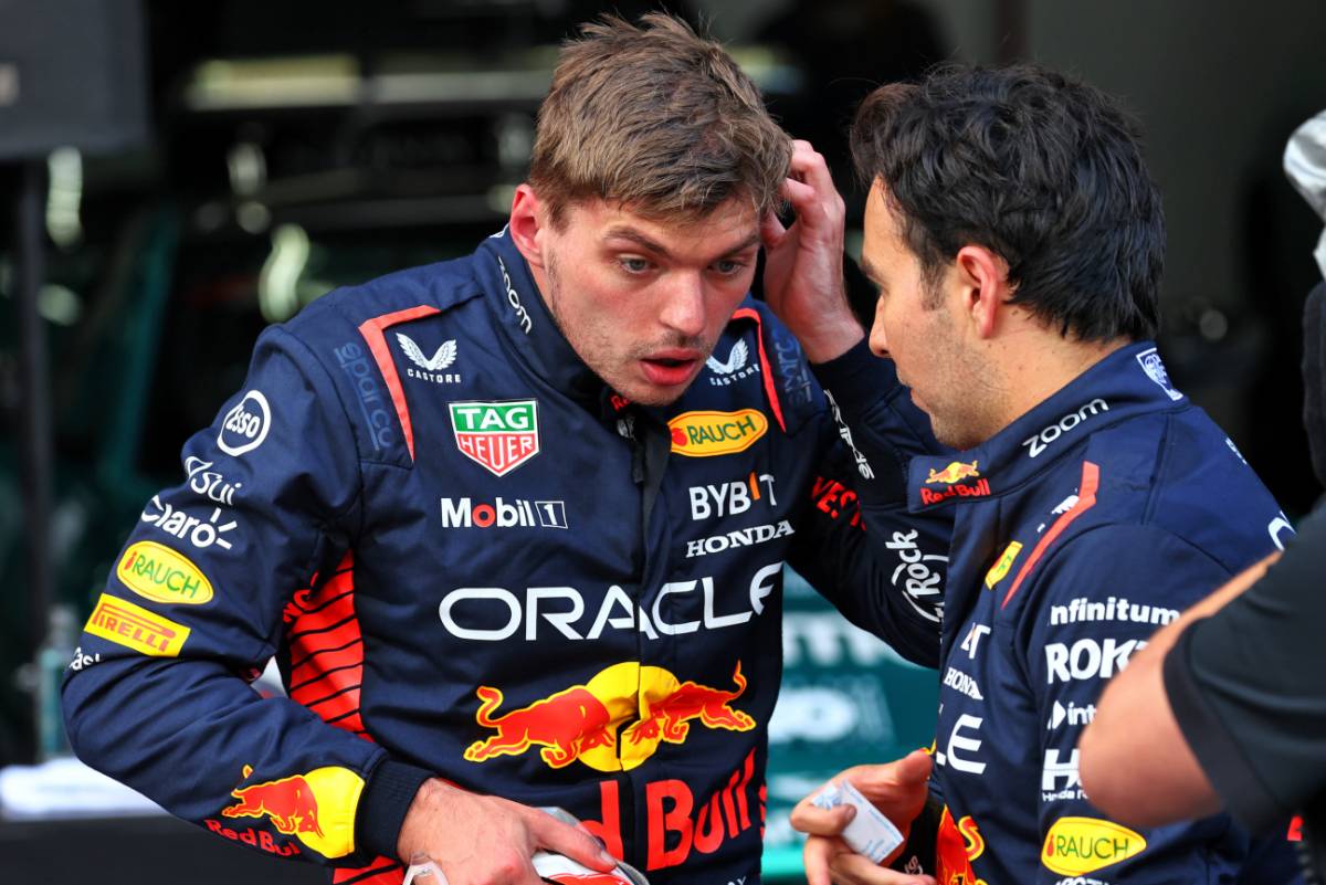 (L to R): Pole sitter Max Verstappen (NLD) Red Bull Racing in qualifying parc ferme with third placed team mate Sergio Perez (MEX) Red Bull Racing. 28.07.2023. Formula 1 World Championship, Rd 13, Belgian Grand Prix, Spa Francorchamps, Belgium, Qualifying Day. - www.xpbimages.com, EMail: requests@xpbimages.com © Copyright: Batchelor / XPB Images