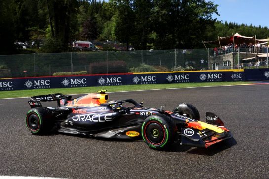 Sergio Perez (MEX) Red Bull Racing RB19.
29.07.2023. Formula 1 World Championship, Rd 13, Belgian Grand Prix, Spa Francorchamps, Belgium, Sprint Day.
- www.xpbimages.com, EMail: requests@xpbimages.com © Copyright: Bearne / XPB Images