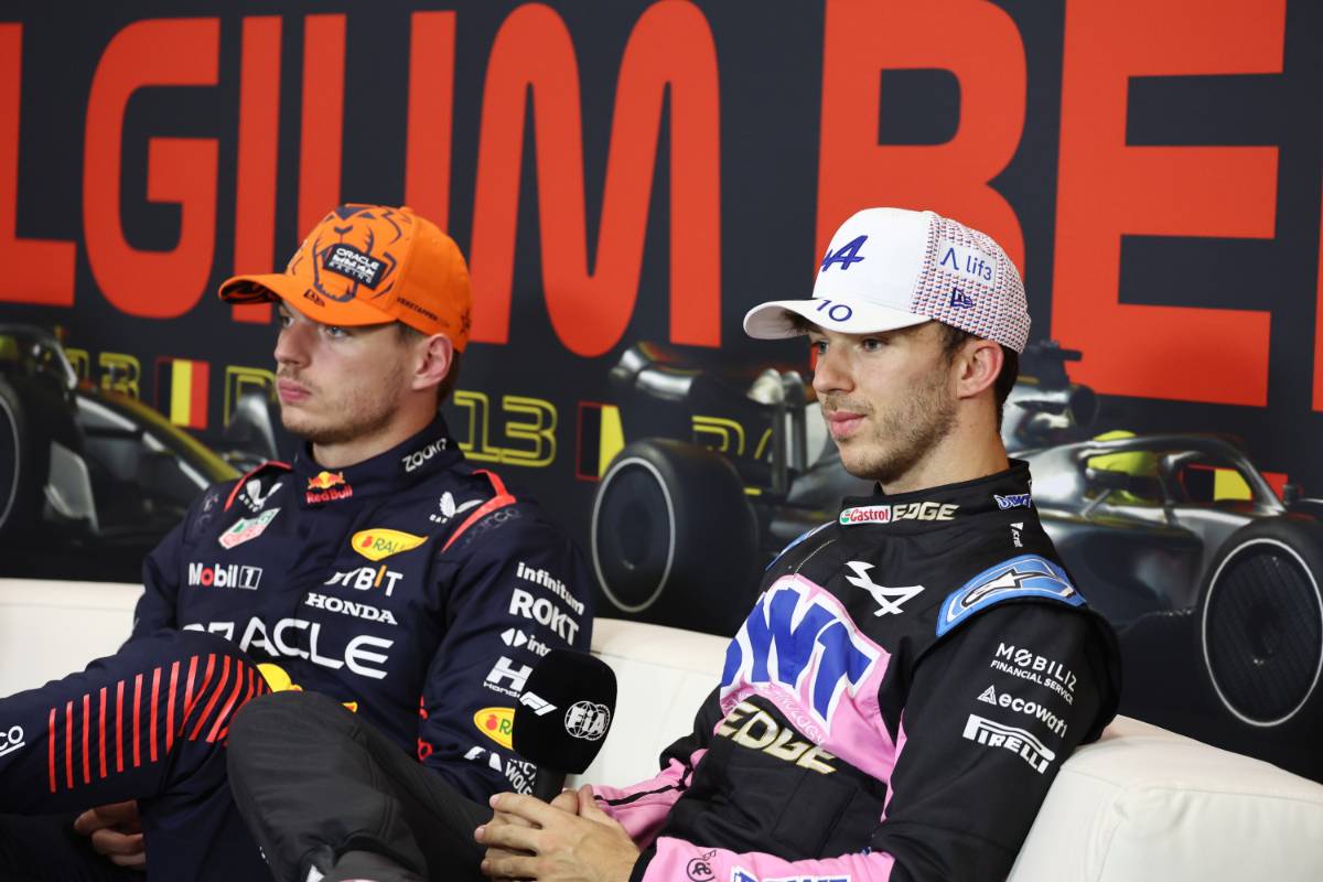 (L to R): Max Verstappen (NLD) Red Bull Racing and Pierre Gasly (FRA) Alpine F1 Team in the post Sprint FIA Press Conference. 29.07.2023. Formula 1 World Championship, Rd 13, Belgian Grand Prix, Spa Francorchamps, Belgium, Sprint Day. - www.xpbimages.com, EMail: requests@xpbimages.com © Copyright: Moy / XPB Images