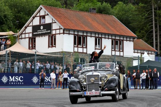 Lewis Hamilton (GBR) Mercedes AMG F1 on the drivers' parade.
30.07.2023. Formula 1 World Championship, Rd 13, Belgian Grand Prix, Spa Francorchamps, Belgium, Race Day.
- www.xpbimages.com, EMail: requests@xpbimages.com © Copyright: Coates / XPB Images