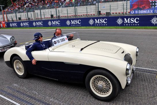 Yuki Tsunoda (JPN) AlphaTauri AT04 on the drivers' parade.
30.07.2023. Formula 1 World Championship, Rd 13, Belgian Grand Prix, Spa Francorchamps, Belgium, Race Day.
- www.xpbimages.com, EMail: requests@xpbimages.com © Copyright: Batchelor / XPB Images