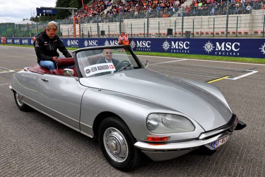 Kevin Magnussen (DEN) Haas F1 Team on the drivers' parade.
30.07.2023. Formula 1 World Championship, Rd 13, Belgian Grand Prix, Spa Francorchamps, Belgium, Race Day.
- www.xpbimages.com, EMail: requests@xpbimages.com © Copyright: Batchelor / XPB Images