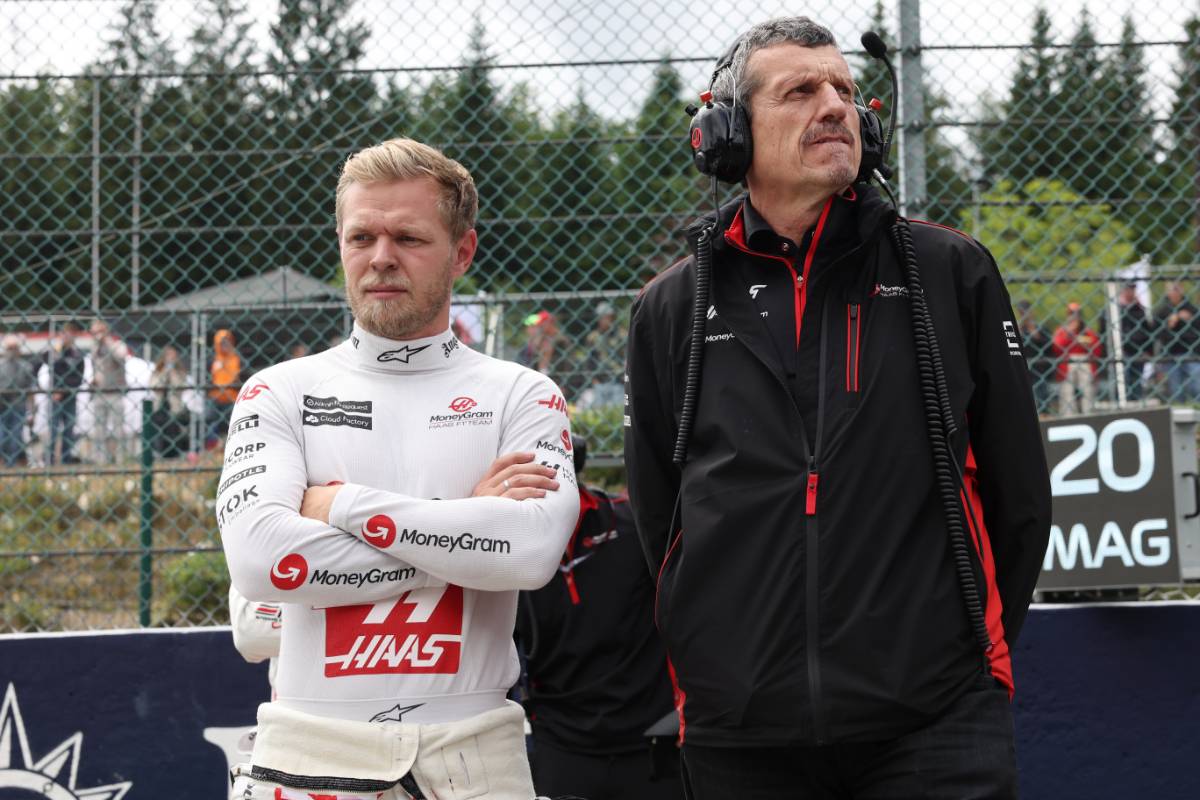 Toyota Gazoo Racing Kevin Magnussen (DEN) Haas F1 Team with Guenther Steiner (ITA) Haas F1 Team Prinicipal on the grid. 30.07.2023. Formula 1 World Championship, Rd 13, Belgian Grand Prix, Spa Francorchamps, Belgium, Race Day. - www.xpbimages.com, EMail: requests@xpbimages.com © Copyright: Bearne / XPB Images