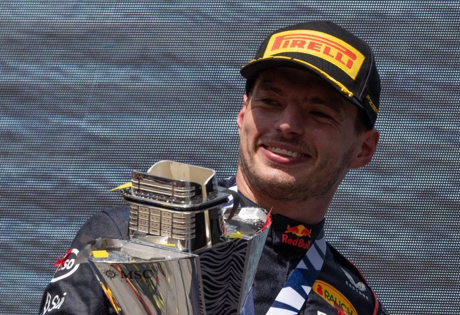 Race winner Max Verstappen (NLD) Red Bull Racing celebrates on the podium. 30.07.2023. Formula 1 World Championship, Rd 13, Belgian Grand Prix, Spa Francorchamps, Belgium, Race Day. - www.xpbimages.com, EMail: requests@xpbimages.com © Copyright: Rew / XPB Images