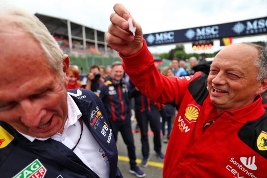 (L to R): Dr Helmut Marko (AUT) Red Bull Motorsport Consultant with Frederic Vasseur (FRA) Ferrari Team Principal on the grid.
30.07.2023. Formula 1 World Championship, Rd 13, Belgian Grand Prix, Spa Francorchamps, Belgium, Race Day.
- www.xpbimages.com, EMail: requests@xpbimages.com © Copyright: Coates / XPB Images