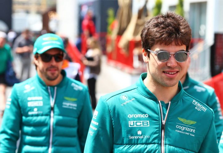 Lance Stroll (CDN) Aston Martin F1 Team ahead of team mate Fernando Alonso (ESP) Aston Martin F1 Team. 28.04.2023. Formula 1 World Championship, Rd 4, Azerbaijan Grand Prix, Baku Street Circuit, Azerbaijan, Qualifying Day. - www.xpbimages.com, EMail: requests@xpbimages.com © Copyright: Coates / XPB Images