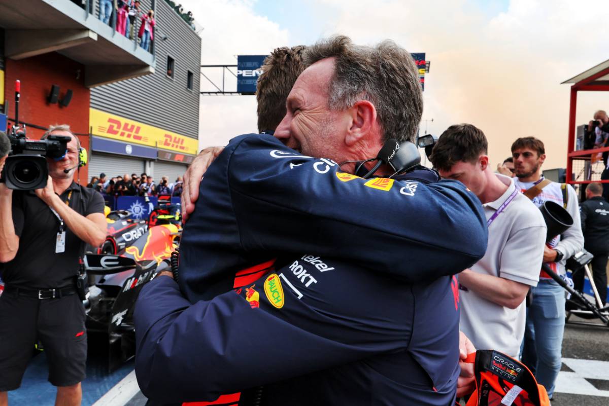 Race winner Max Verstappen (NLD) Red Bull Racing celebrates with Christian Horner (GBR) Red Bull Racing Team Principal in parc ferme.
30.07.2023. Formula 1 World Championship, Rd 13, Belgian Grand Prix, Spa Francorchamps, Belgium, Race Day.
- www.xpbimages.com, EMail: requests@xpbimages.com © Copyright: Moy / XPB Images
