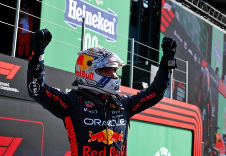Max Verstappen (NLD) Red Bull Racing celebrates his pole position in parc ferme. 26.08.2023. Formula 1 World Championship, Rd 14, Dutch Grand Prix, Zandvoort, Netherlands, Qualifying Day. - www.xpbimages.com, EMail: requests@xpbimages.com © Copyright: Coates / XPB Images