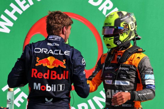 (L to R): Pole sitter Max Verstappen (NLD) Red Bull Racing in qualifying parc ferme with second placed Lando Norris (GBR) McLaren.
26.08.2023. Formula 1 World Championship, Rd 14, Dutch Grand Prix, Zandvoort, Netherlands, Qualifying Day.
- www.xpbimages.com, EMail: requests@xpbimages.com © Copyright: Bearne / XPB Images