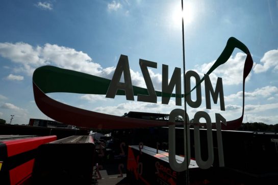 Circuit atmosphere - Monza 100 logo.
31.08.2023. Formula 1 World Championship, Rd 15, Italian Grand Prix, Monza, Italy, Preparation Day.
- www.xpbimages.com, EMail: requests@xpbimages.com © Copyright: Moy / XPB Images