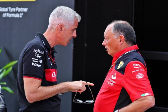 (L to R): Alessandro Alunni Bravi (ITA) Alfa Romeo F1 Team Managing Director and Team Representative with Frederic Vasseur (FRA) Ferrari Team Principal.
31.08.2023. Formula 1 World Championship, Rd 15, Italian Grand Prix, Monza, Italy, Preparation Day.
- www.xpbimages.com, EMail: requests@xpbimages.com © Copyright: Moy / XPB Images