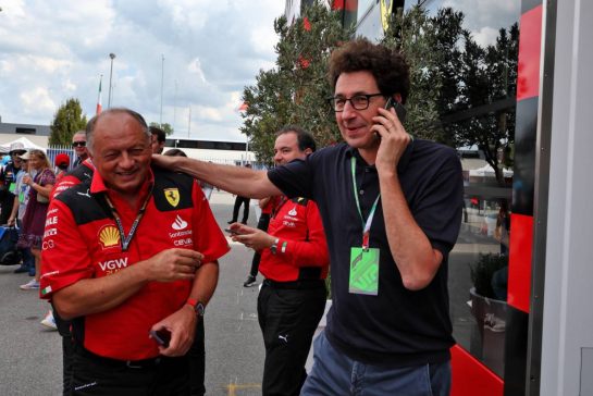 (L to R): Frederic Vasseur (FRA) Ferrari Team Principal with Mattia Binotto (ITA).
31.08.2023. Formula 1 World Championship, Rd 15, Italian Grand Prix, Monza, Italy, Preparation Day.
- www.xpbimages.com, EMail: requests@xpbimages.com © Copyright: Moy / XPB Images