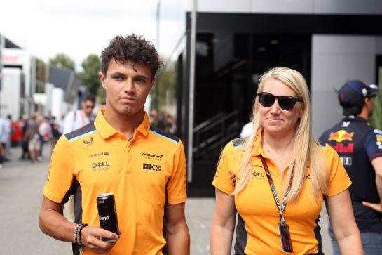 (L to R): Lando Norris (GBR) McLaren with Sophie Ogg (GBR) McLaren Communications Director.
31.08.2023. Formula 1 World Championship, Rd 15, Italian Grand Prix, Monza, Italy, Preparation Day.
- www.xpbimages.com, EMail: requests@xpbimages.com © Copyright: Bearne / XPB Images