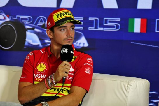 Charles Leclerc (MON) Ferrari in the FIA Press Conference.
31.08.2023. Formula 1 World Championship, Rd 15, Italian Grand Prix, Monza, Italy, Preparation Day.
- www.xpbimages.com, EMail: requests@xpbimages.com © Copyright: Staley / XPB Images