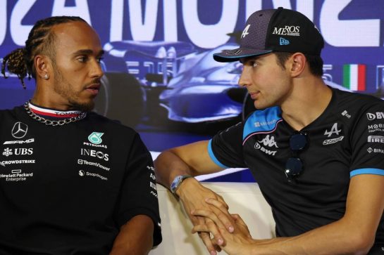 (L to R): Lewis Hamilton (GBR) Mercedes AMG F1 and Esteban Ocon (FRA) Alpine F1 Team in the FIA Press Conference.
31.08.2023. Formula 1 World Championship, Rd 15, Italian Grand Prix, Monza, Italy, Preparation Day.
- www.xpbimages.com, EMail: requests@xpbimages.com © Copyright: Staley / XPB Images