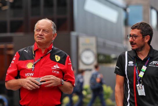 (L to R): Frederic Vasseur (FRA) Ferrari Team Principal with Sebastien Philippe (FRA) ART Grand Prix Team Manager and Managing Director.
01.09.2023. Formula 1 World Championship, Rd 15, Italian Grand Prix, Monza, Italy, Practice Day.
- www.xpbimages.com, EMail: requests@xpbimages.com © Copyright: Staley / XPB Images