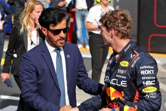 Race winner Max Verstappen (NLD) Red Bull Racing in parc ferme with Mohammed Bin Sulayem (UAE) FIA President.
03.09.2023. Formula 1 World Championship, Rd 15, Italian Grand Prix, Monza, Italy, Race Day.
- www.xpbimages.com, EMail: requests@xpbimages.com © Copyright: Bearne / XPB Images