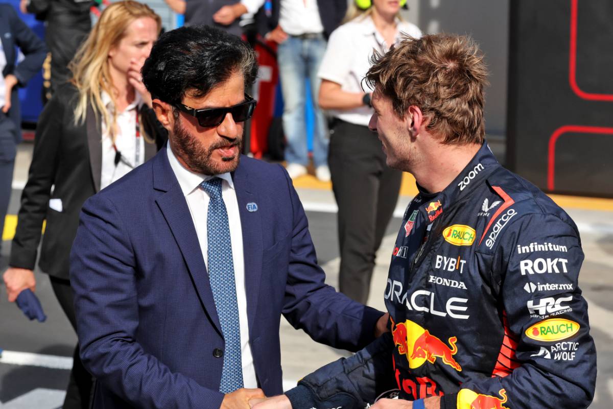 Race winner Max Verstappen (NLD) Red Bull Racing in parc ferme with Mohammed Bin Sulayem (UAE) FIA President. 03.09.2023. Formula 1 World Championship, Rd 15, Italian Grand Prix, Monza, Italy, Race Day. - www.xpbimages.com, EMail: requests@xpbimages.com © Copyright: Bearne / XPB Images