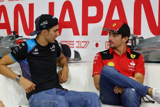 (L to R): Esteban Ocon (FRA) Alpine F1 Team and Charles Leclerc (MON) Ferrari in the FIA Press Conference.
21.09.2023. Formula 1 World Championship, Rd 17, Japanese Grand Prix, Suzuka, Japan, Preparation Day.
- www.xpbimages.com, EMail: requests@xpbimages.com © Copyright: Batchelor / XPB Images