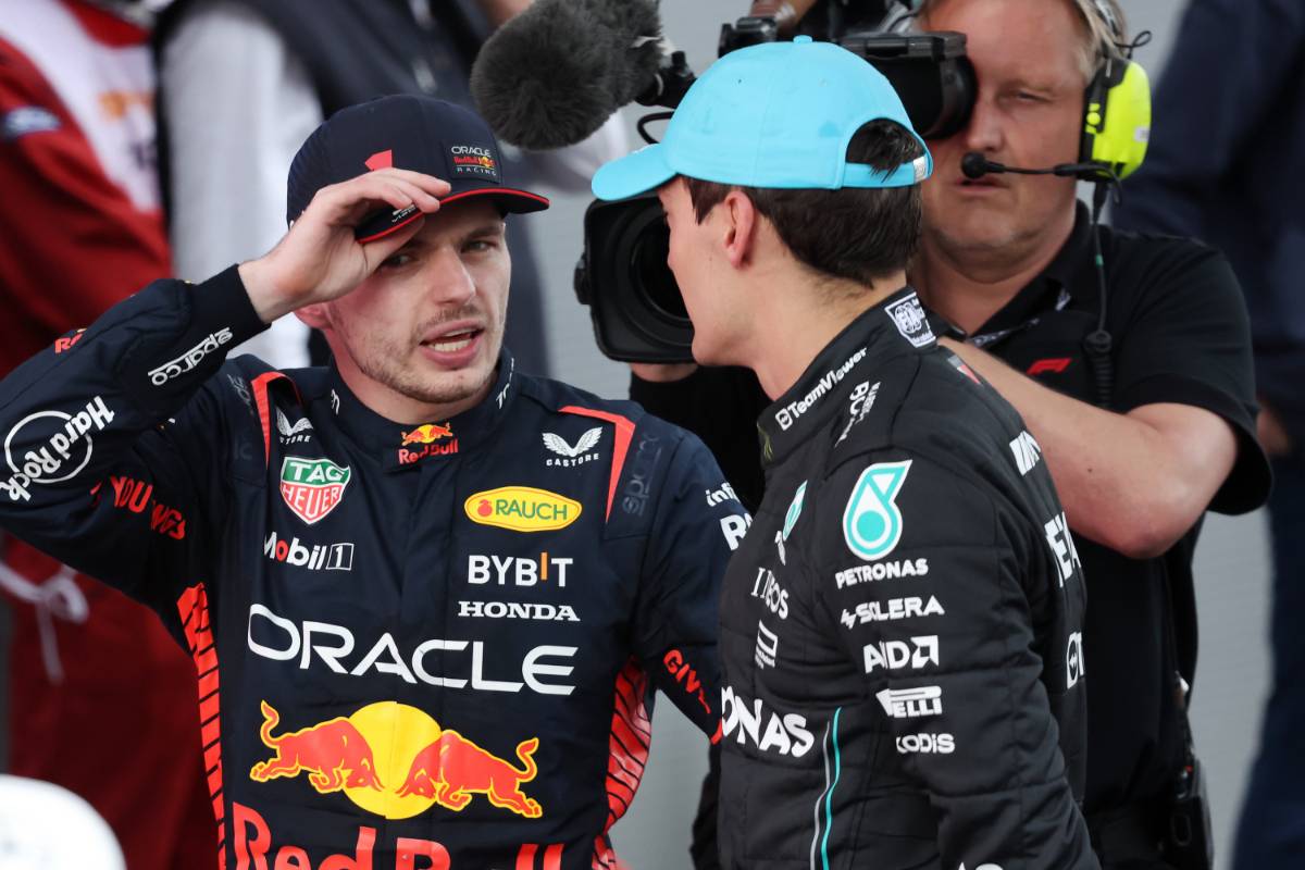 (L to R): Max Verstappen (NLD) Red Bull Racing with George Russell (GBR) Mercedes AMG F1 in parc ferme.
04.06.2023. Formula 1 World Championship, Rd 8, Spanish Grand Prix, Barcelona, Spain, Race Day.
- www.xpbimages.com, EMail: requests@xpbimages.com © Copyright: Bearne / XPB Images