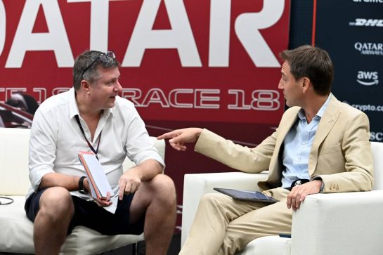 (L to R): David Croft (GBR) Sky Sports Commentator and Tom Clarkson (GBR) Journalist in the FIA Press Conference.
05.10.2023. Formula 1 World Championship, Rd 18, Qatar Grand Prix, Doha, Qatar, Preparation Day.
- www.xpbimages.com, EMail: requests@xpbimages.com © Copyright: XPB Images
